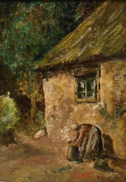 Dutch Cottage With Figure In The Foreground Oil Painting by Andrew Colley