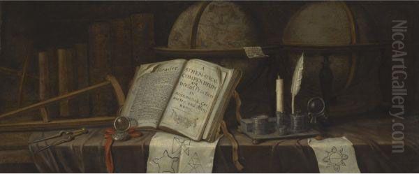 A Vanitas Still Life With Celestial And Terrestial Globes Oil Painting by Edwart Collier