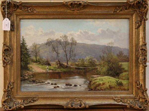 River Scene With Footbridge Oil Painting by Arthur Bevan Collier