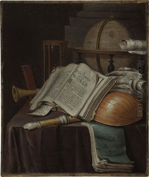 A Vanitas Still Life With An Open Book Oil Painting by Edward Collier