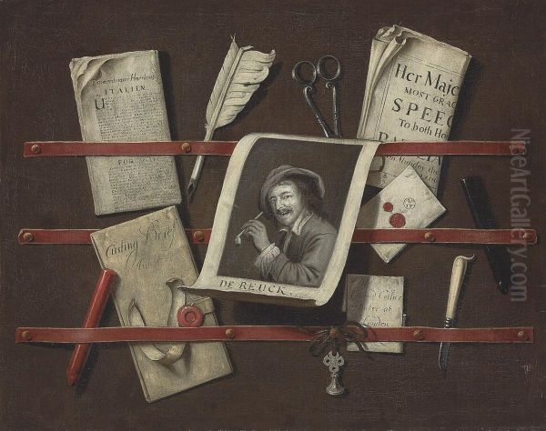 A Trompe L'oeil Still Life Of A Letter Rack Oil Painting by Edward Collier