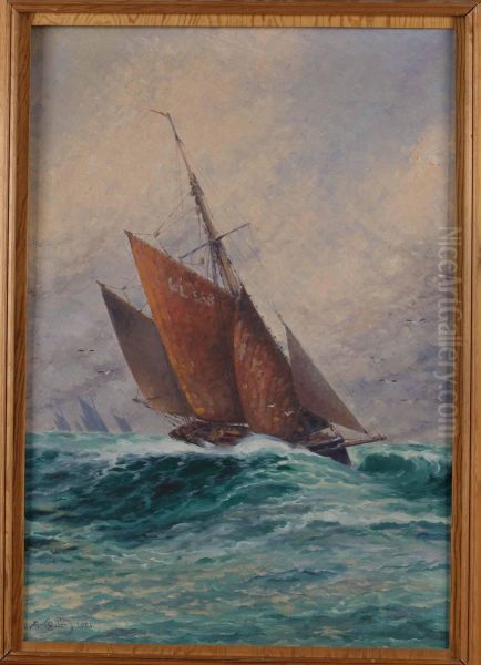 Segelbat I Stormande Hav Oil Painting by Alfred Collin