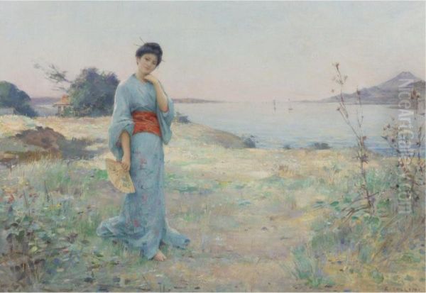 The Blue Kimono Oil Painting by Louis-Joseph-Raphael Collin