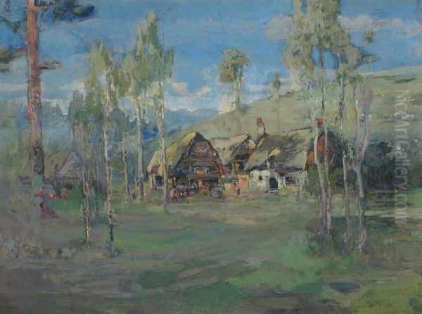 Farm Buildings Oil Painting by Charles John Collings