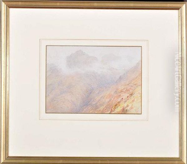 Two Figures Ascending A Summit In The Lake District Oil Painting by William Gersham Collingwood