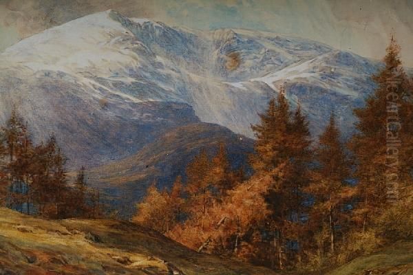 Mountainous Landscape With A Snowcovered Cwm,probably In The Lake District Oil Painting by William Gersham Collingwood