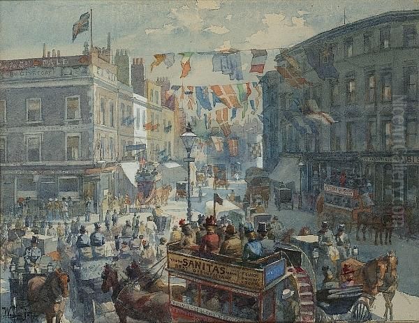 Kensington High Street On Queen Victoria's Diamond Jubilee Oil Painting by William Harding Collingwood-Smith