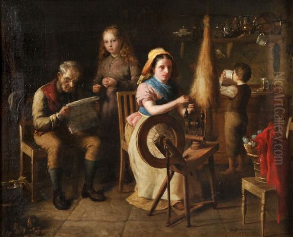 The Spinner's Family Oil Painting by Hugh Collins