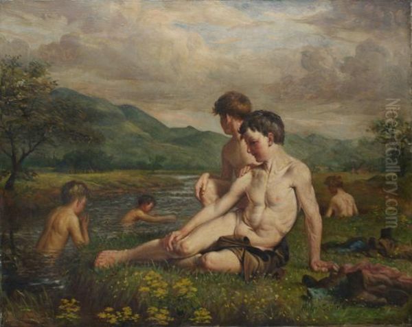 Boys Bathing Oil Painting by Hugh Collins