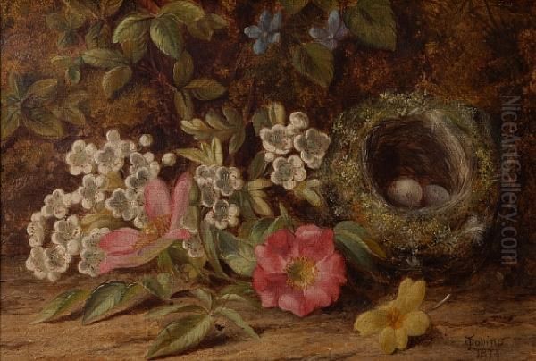 A Still Life With Bird's Nest And Flowers Oil Painting by Thomas Collins