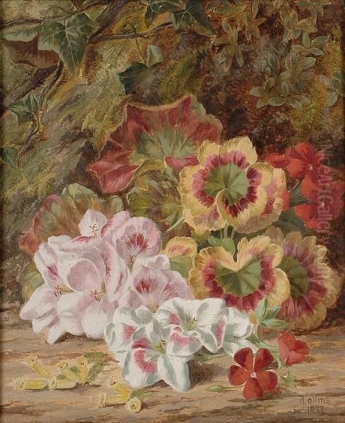 Still Life Of Flowers On A Mossy Bank Oil Painting by Thomas Collins