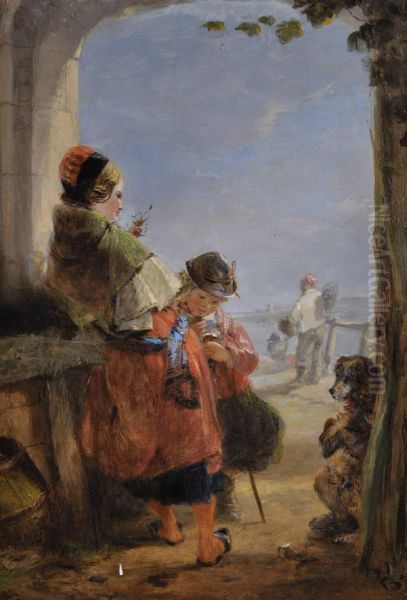 Young Fisher Children Under A Stone Archway By The Sea Oil Painting by William Collins