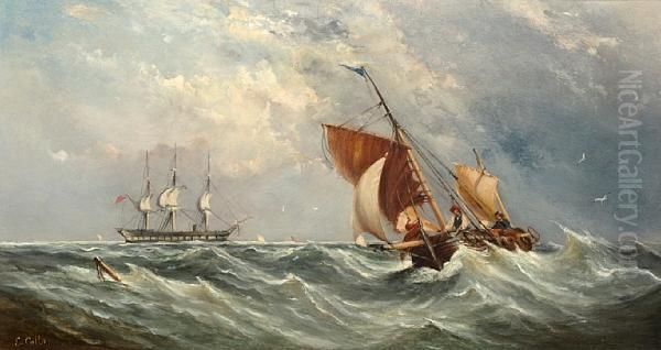 Sailboats In A Squall Oil Painting by Ebenezer Colls