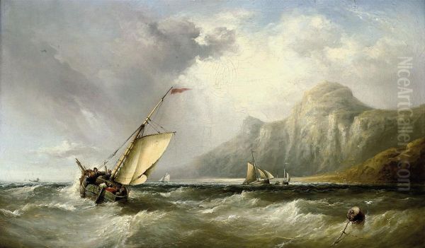 Fishing Vessels In An Offshore Breeze Oil Painting by Ebenezer Colls