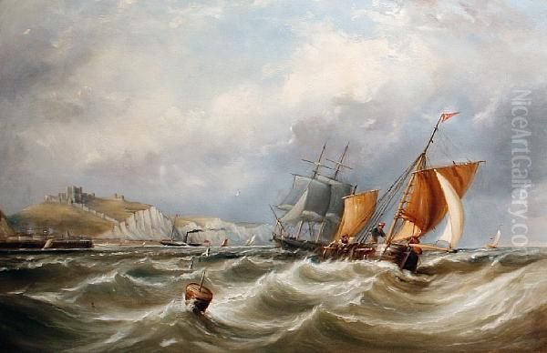 Shipping Off A Coast Oil Painting by Ebenezer Colls