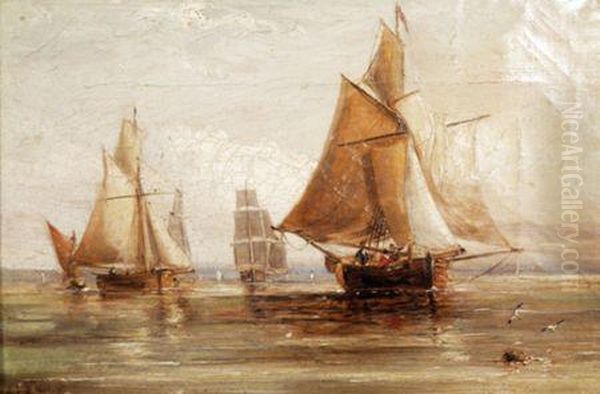 Shipping Off A Coastline With A Martello Tower Oil Painting by Ebenezer Colls