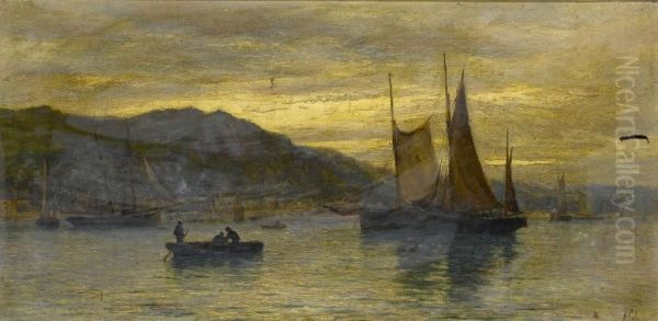 The Fishing Fleet At Sunset Oil Painting by Harry Colls