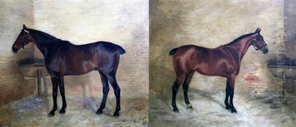 Horses In Stables Oil Painting by Margaret Collyer