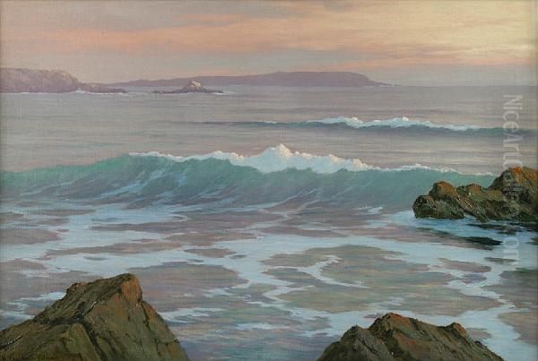 Laguna Sunset (over The Rocks-) Oil Painting by Roi Clarkson Colman