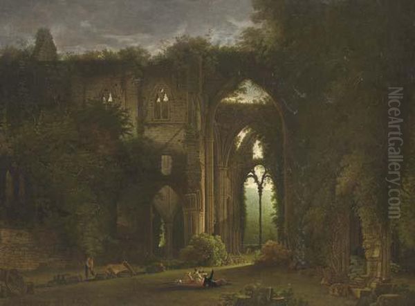 Sketching The Ruins Of Tintern Abbey Oil Painting by Samuel Colman