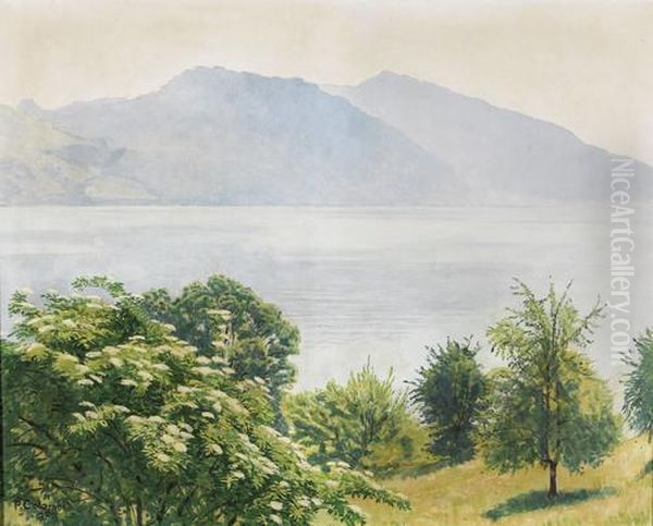 Blick Auf Den Thunersee Im Sommer Oil Painting by Plinio Colombi