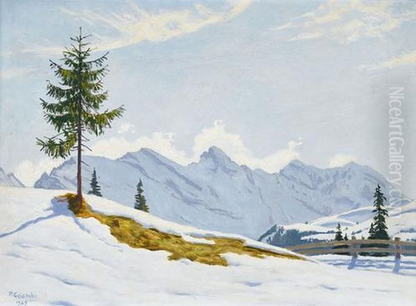 Lichte Berglandschaft Im Winter Oil Painting by Plinio Colombi