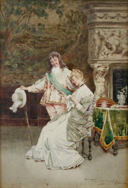 A Suitor Paying Court To A Lady Oil Painting by Virgilio Colombo