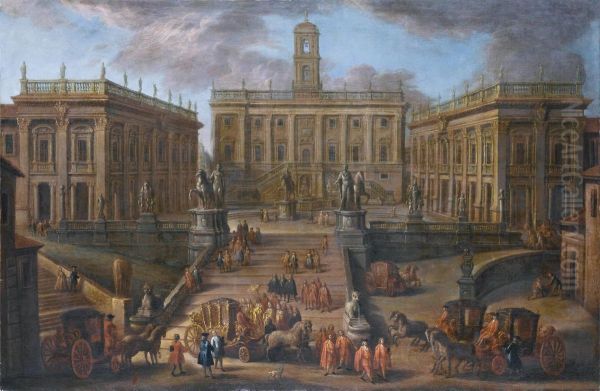 Roma, Piazza Del Campidoglio Oil Painting by Salvatore Colonelli-Sciarra