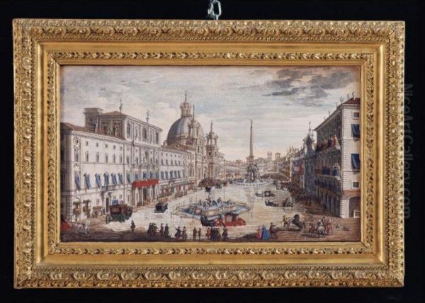 Roma, Piazza Navona Allagata Oil Painting by Salvatore Colonelli-Sciarra