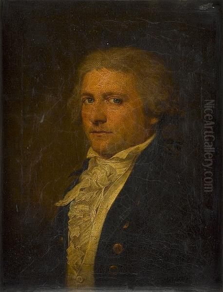 Portrait Of A Gentleman, Bust-length, In A Dark Blue Coat, With A White Cravat Oil Painting by Jean-Francois Gilles Colson