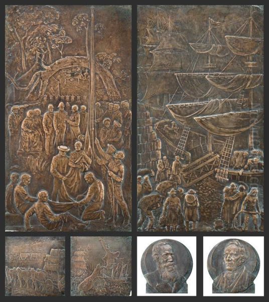 Angas Memorial Bronze Reliefs Oil Painting by William Robert Colton