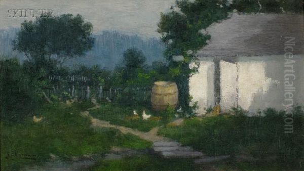 Quiet Yard And Hillside, Spring Oil Painting by Charlotte Buell Coman