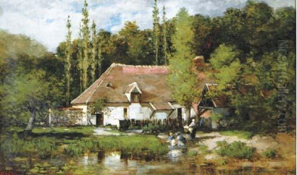 A Cottage By A Lake, Picardy Oil Painting by Charlotte Buell Coman