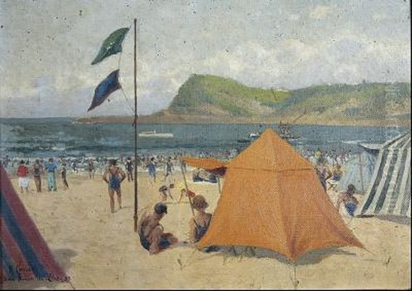 Escena De Playa Oil Painting by Augusto Comas Y Blanco