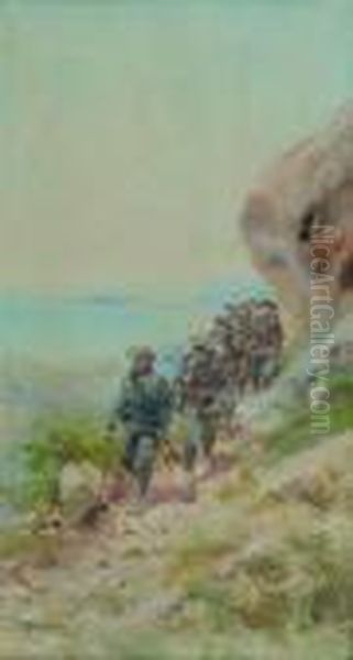 Chasseurs Alpins Sur Fond De Bord De Mer. Oil Painting by Pierre Comba