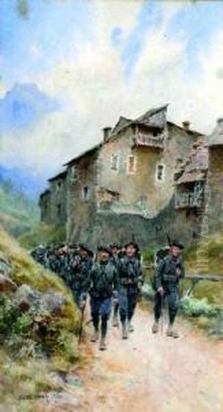 Chasseurs Alpins A Tende Oil Painting by Pierre Comba