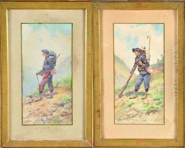 chasseurs Alpins Oil Painting by Pierre-Paul Comba