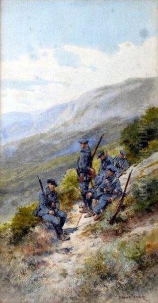 La Halte. - Chasseurs Alpins Du7eme Bataillon Oil Painting by Pierre-Paul Comba