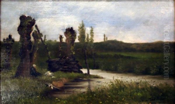 Paysage De Bord De Riviere Oil Painting by Gabriel Combet