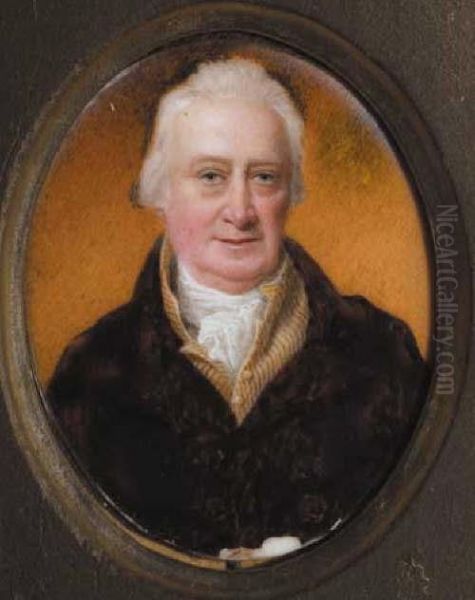 Portrait Of A Gentleman In Brown Coat And Striped Waistcoat Oil Painting by John Comerford