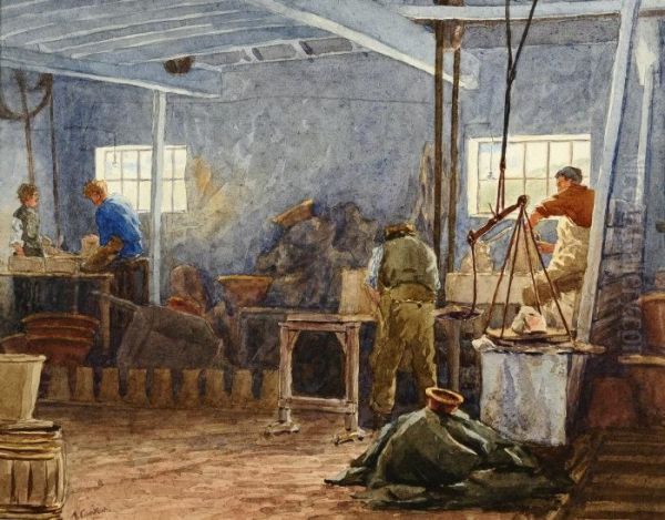 Pottery Workshop Interior Oil Painting by Arthur Comfort