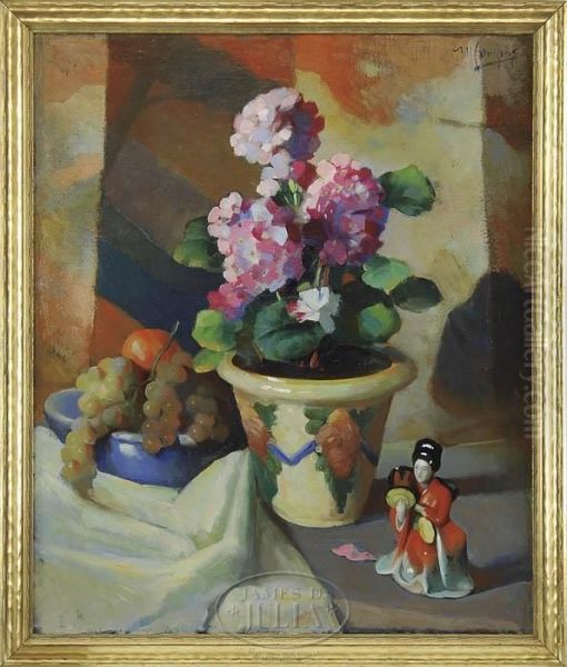 Colorful Floral Still Life Oil Painting by Maurice Compris