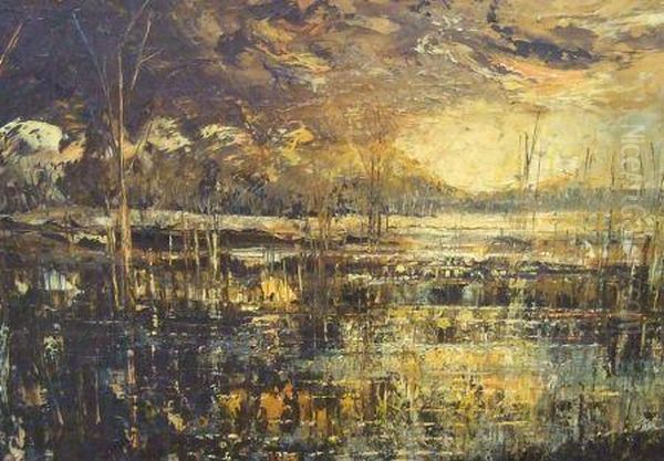 Abstract River Landscape Oil Painting by Alfred Compton