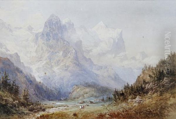 Mountainous Landscape; Lake Landscape Oil Painting by Edward Theodore Compton