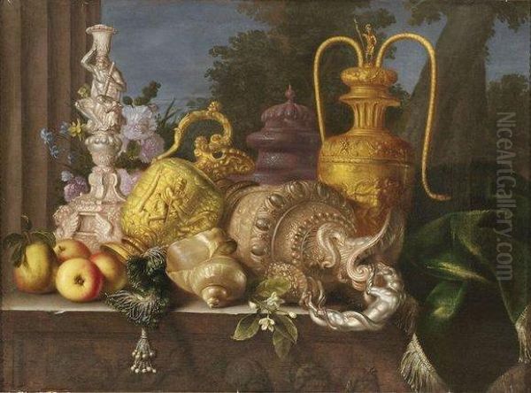 Nature Morte A L'aiguiere Et Coquillage Oil Painting by Meiffren (Ephren) Conte (Leconte)