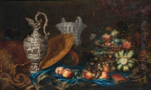 Nature Morte Aux Fruits Et Aiguiere En Argent Oil Painting by Meiffren (Ephren) Conte (Leconte)