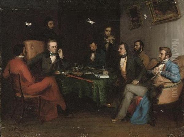 At The Gentlemen's Club Oil Painting by Pierre Charles Comte