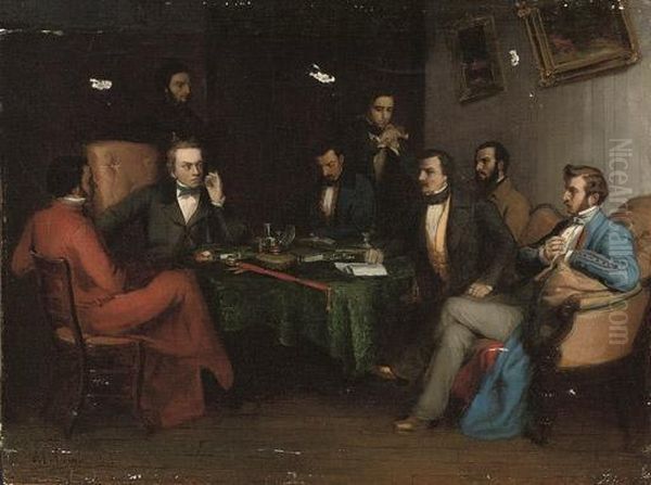 At The Gentlemen's Club Oil Painting by Pierre Charles Comte