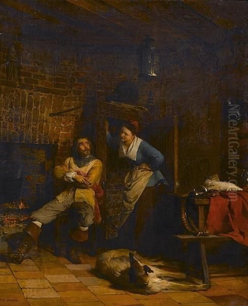 Resting By The Fire Oil Painting by Pierre Charles Comte