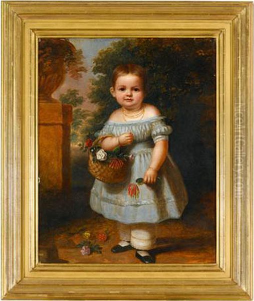 Portrait Of A Little Girl In A Blue Dress Oil Painting by G. W. Conarroe